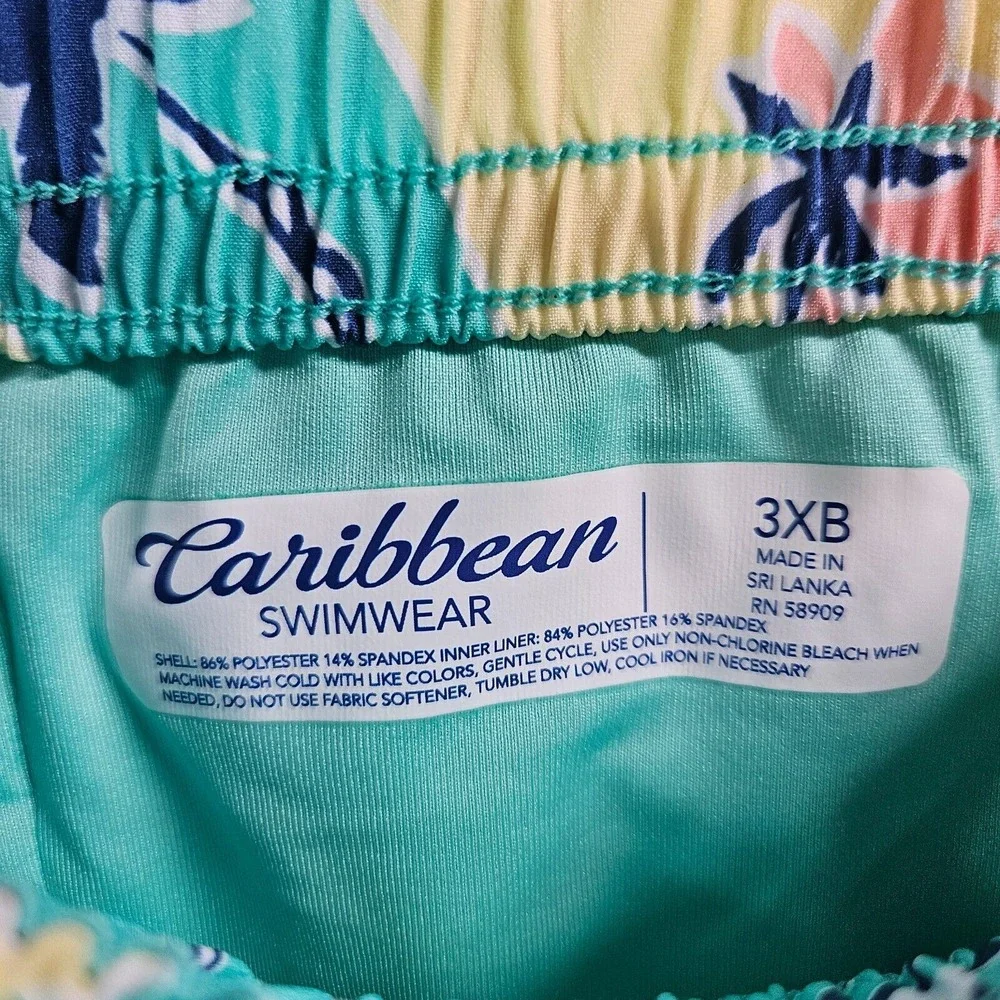 NWT Caribbean Swim Shorts Trunks Men's 3XB Lined Zip Pocket Palm Tree‎ Pineapple